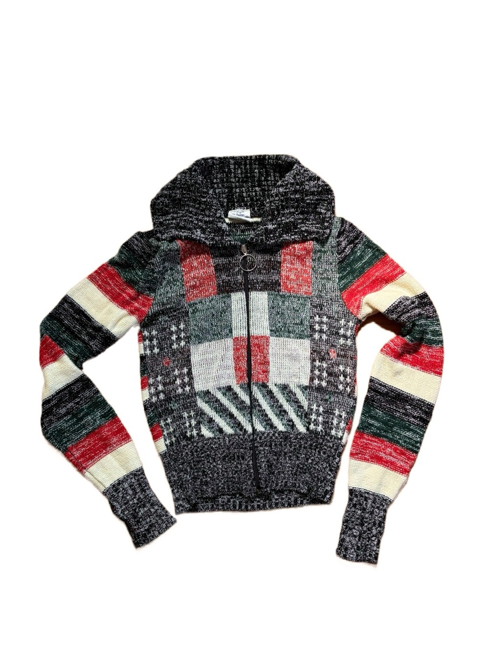 True vintage 70s-90s multicoloured striped zip up knit sweater